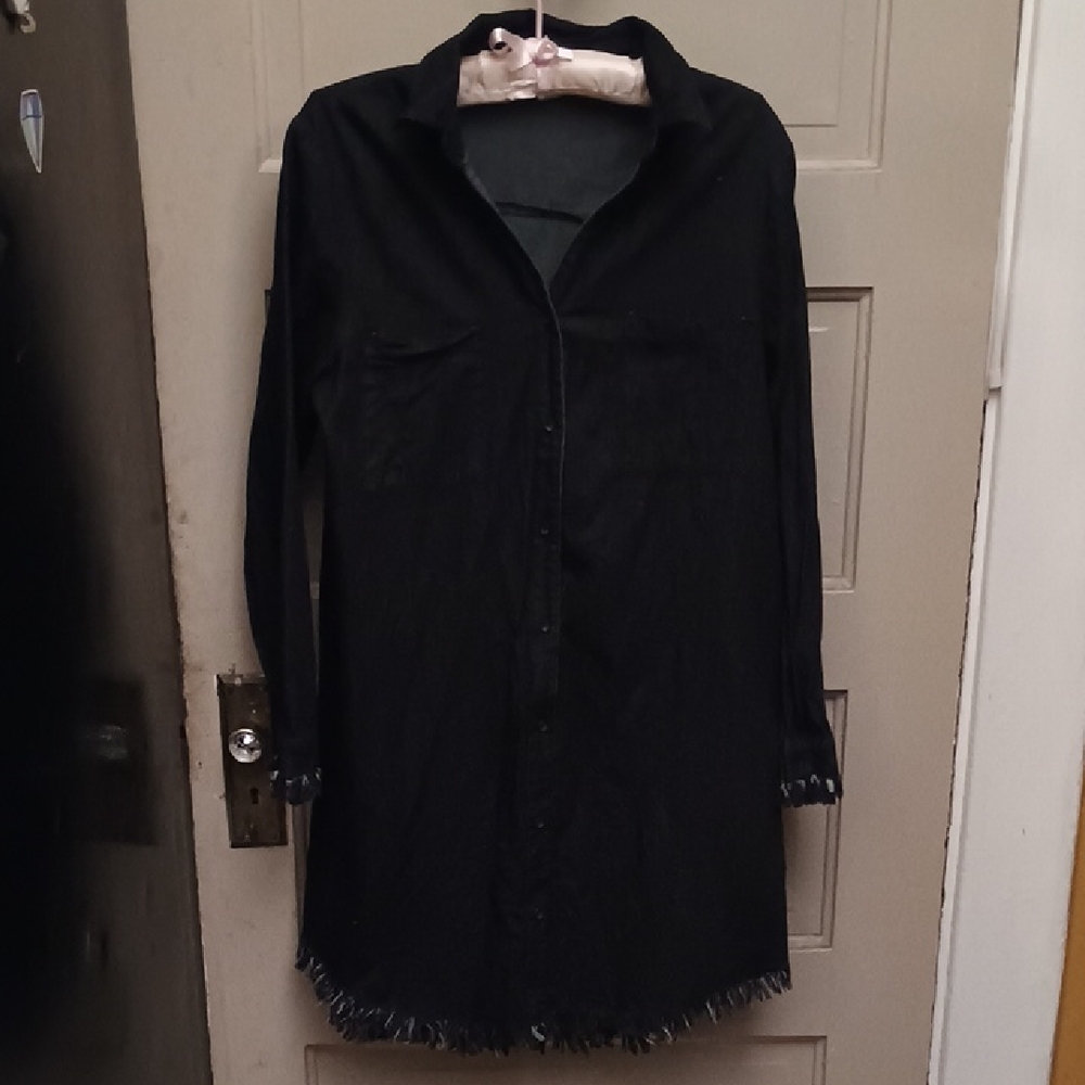 Black Long Sleeve Denim Shirt Dress